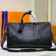 Louis Vuitton Black Giant Monogram Empreinte Keepall 45 Bandouliere L810