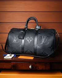 Louis Vuitton Black Giant Monogram Empreinte Keepall 45 Bandouliere L810