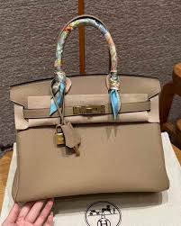 Hermes Apricot Grey Togo Leather Rose Gold Hardware Birkin Bag With Dust Bag & OG Box (BK25 Apricot Grey)