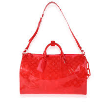 Louis Vuitton Keepall Bandouliere 50 Red Transparent Travel Duffle Bag With Dust Bag  (L-810)