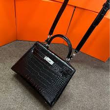 Hermes Blanc Crocodile Niloticus Black Encrusted Birkin Bag With OG Box & Dust Bag (1080 Black)