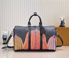 Louis Vuitton Keepall Bandouliere Bag Yayoi Kusama Pumpkins Monogram Black 55 (202313)