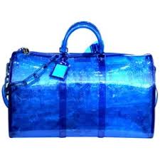 Louis Vuitton Keepall Bandouliere 50 Blue Transparent Travel Duffle Bag With Dust Bag (L-810)