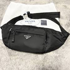 Prada Waist Nylon Pouch Track Belt Bag Signature With Dust Bag (P238 Black)