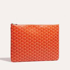 Goyard Senat Clutch Orange Pouch Signature Chevron With OG Box & Dust Cover 61692 Orange