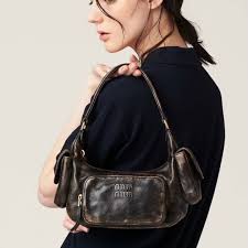 Miu Miu Pocket Logo Embossed Shoulder Bag With OG Box & Dust Bag (161 Coffee)