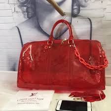 Louis Vuitton Keepall Bandouliere 50 Red Transparent Travel Duffle Bag With Dust Bag  (L-810)