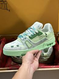 Virgil Abloh Iconic LV Trainer sneaker Green With Double Box