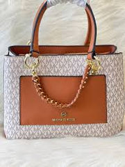 Michael Kors Classic Monogram Medium Tote With Dust Bag(20022 Beige Brown).