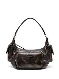 Miu Miu Pocket Logo Embossed Shoulder Bag With OG Box & Dust Bag (161 Coffee)