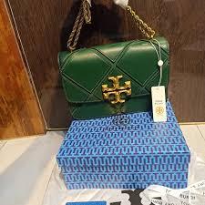 Tory Burch Green Diamond Quilt Leather Eleanor Shoulder Bag With OG Box & Dust Bag TR084 Green