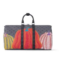 Louis Vuitton Keepall Bandouliere Bag Yayoi Kusama Pumpkins Monogram Black 55 (202313)