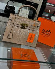 Hermes Blanc Crocodile Niloticus Black Encrusted Birkin Bag With OG Box & Dust Bag (1025 Apricot)