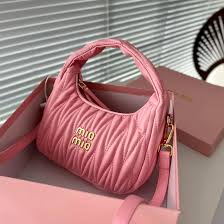 Miu Miu Wander Matelass Nappa Leather Hobo Bag With OG Box Dust Bag (2178 Pink)