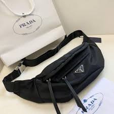 Prada Waist Nylon Pouch Track Belt Bag Signature With Dust Bag (P238 Black)