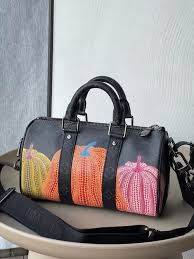 Louis Vuitton Keepall Bandouliere Bag Yayoi Kusama Pumpkins Monogram Black 55 (202313)