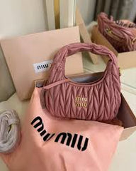 Miu Miu Wander Matelass Nappa Leather Hobo Bag With OG Box Dust Bag (2178 Pink)