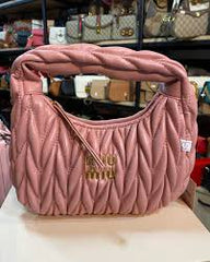 Miu Miu Wander Matelass Nappa Leather Hobo Bag With OG Box Dust Bag (2178 Pink)