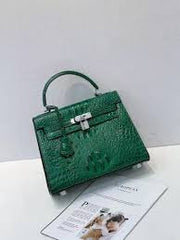 Hermes Blanc Crocodile Niloticus Green Encrusted Birkin Bag With OG Box & Dust Bag (1028 Green)