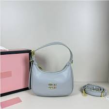 Miu Miu Leather Hobo armpit Bag With OG Box & Dust Bag (359 Grey)