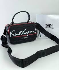 Karl Lagerfeld Simone Top Handle Leather Small Camera Sling Bag With OG Box & Dust Bag (Black KB027-2)