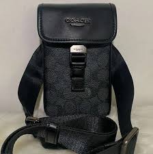 Coach Racer Phone Crossbody Bag Black Canvas With OG Box Dust Bag CT885