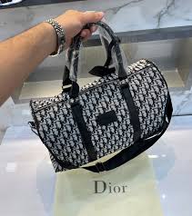 Christian Dior Premium Duffle Bag With Dust Bag CD 810 Grey And White