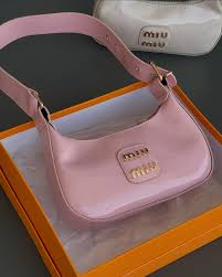 Miu Miu Leather Hobo armpit Bag With OG Box & Dust Bag (359 Pink)