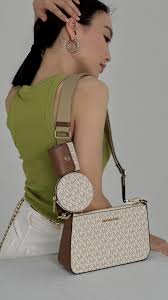 Michael Kors MK Jet Set Crossbody With Tech Accessories Coin Pouch & Ear Pod With Dust Bag (Beige-Brown-M7021)