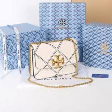 Tory Burch White Diamond Quilt Leather Eleanor Shoulder Bag With OG Box & Dust Bag TR084 White