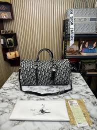 Christian Dior Premium Duffle Bag With Dust Bag CD 810 Grey And White