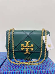 Tory Burch Green Diamond Quilt Leather Eleanor Shoulder Bag With OG Box & Dust Bag TR084 Green