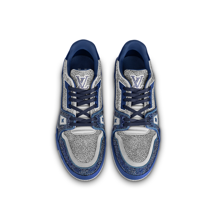 Louis Vuitton Men's Crystal Covered Trainer Sneakers Blue Grey