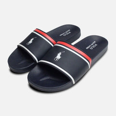 RALPH LAUREN POLO  Navy Blue White Ralph Lauren Quilton Slide
