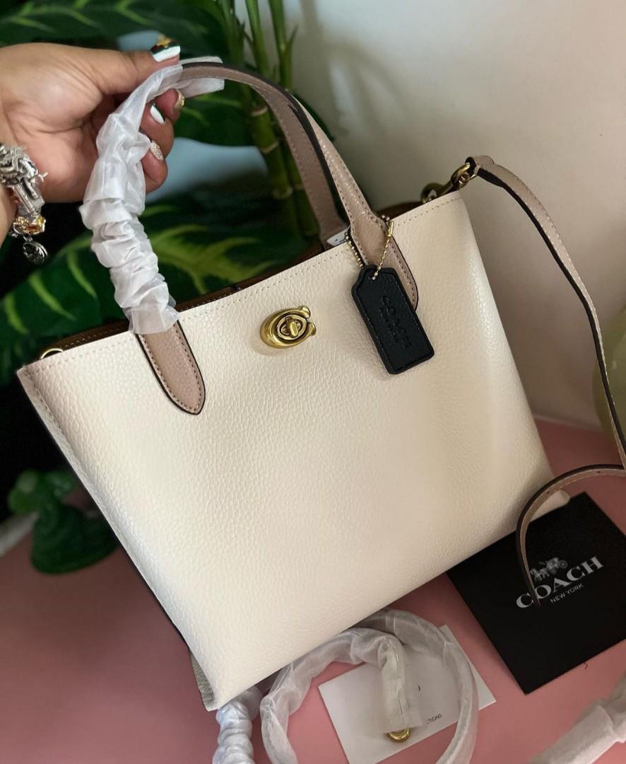 Coach Willow Leather Tote 24 In Colorblock White With Shoulder Strap & Dust Bag 8561